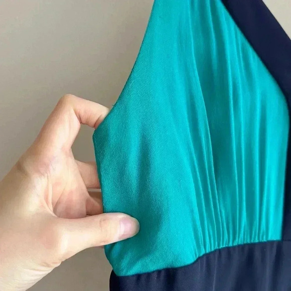 Miss Sixty Teal and Navy Blue Silk Gown Maxi Floral Dress, Size 4 - Picture 6 of 15